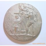 法國1900年前后 女神站像射擊節(jié)高浮雕大鍍銀章 50MM